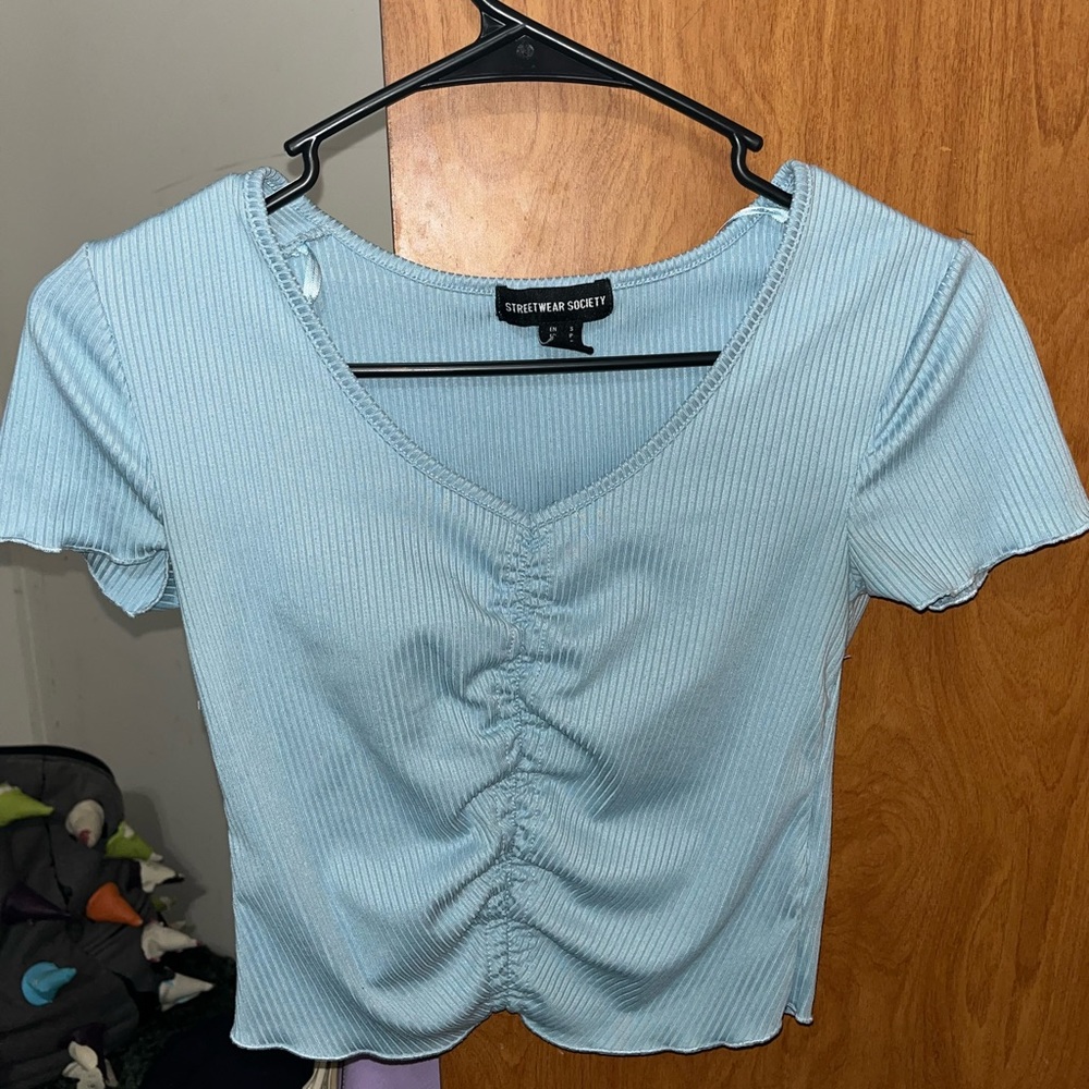 Blue ripped crop top size Small.